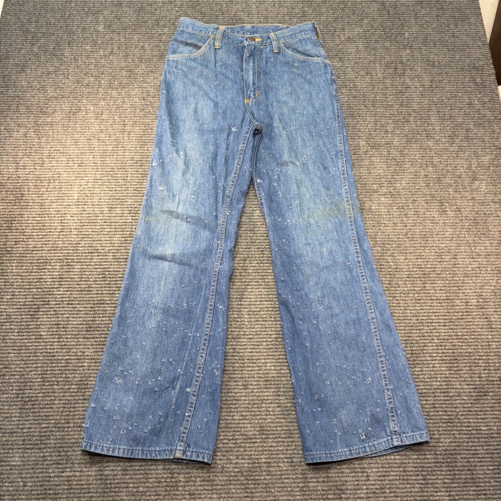 Vintage Maverick Blue Denim Flare Jeans High Rise Distressed Western 28x29
